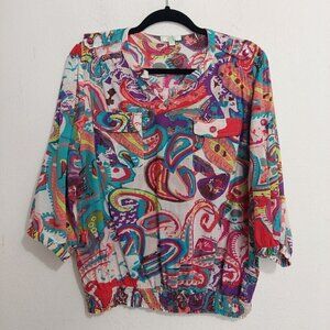 Anthropologie Jade Melody Tam Colorful Art To Wear Paisley Blouse Size XL V Neck